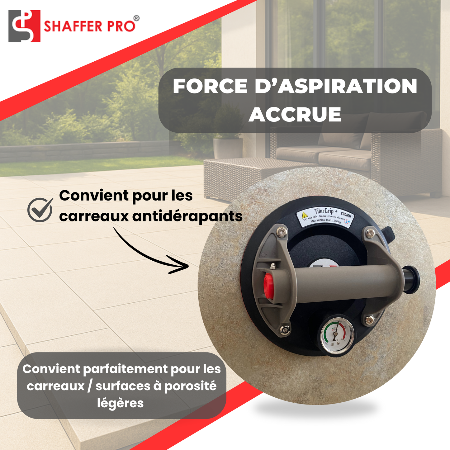 2 Ventouses Carrelage Professionnelles TilerGrip+ – Lot de 2 ventouses avec Valise de Transport – Shaffer Pro