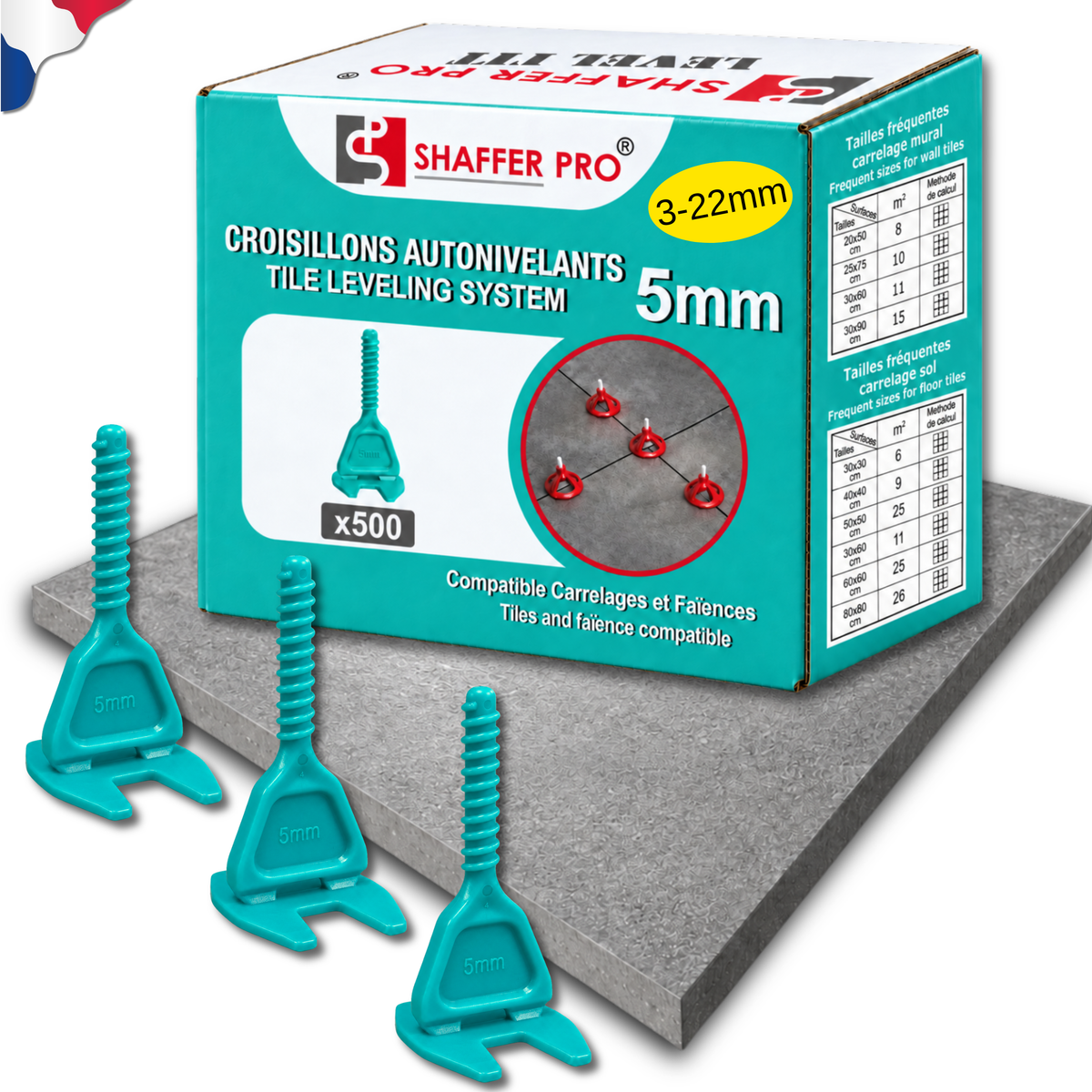 Lot de 500 Croisillons Carrelage Autonivelants XL – 5 mm | SHAFFER PRO