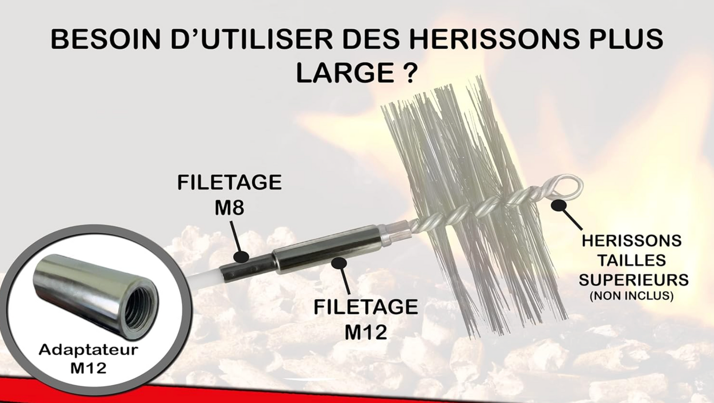 Adaptateur M8 vers M12 pour Kit de Ramonage –| Raccord Tige et Brosse
