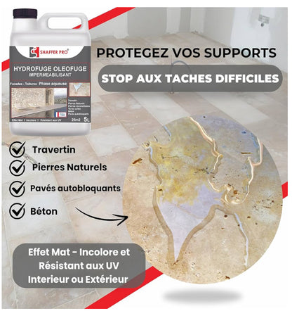 Hydrofuge oléofuge de surface professionnel 5L - hydrofuge toiture/sols/murs & mobiliers travertin - SURFACE PROTEC- Shaffer Pro