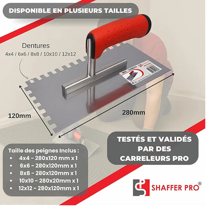 Platoir dentée à colle/mortier - 28 x 12 cm - Denture 6 x 6 - Shaffer Pro