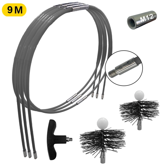 KIT DE RAMONAGE - 9 mètres - Brosses de ramonages diamétres 120 et 150 MM - Poêles à bois et pellets - SHAFFER PRO