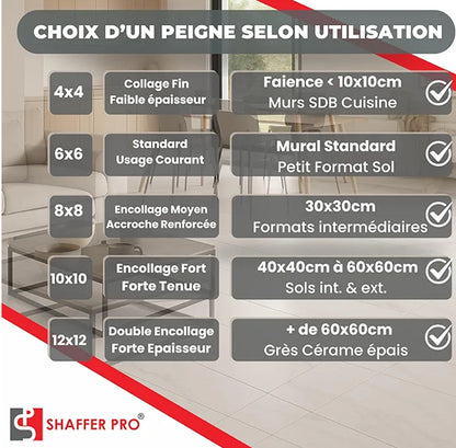 Platoir dentée à colle/mortier - 28 x 12 cm - Denture 6 x 6 - Shaffer Pro