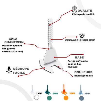 500 Croisillons Carrelage Autonivelants XL - 1 mm - Shaffer Pro