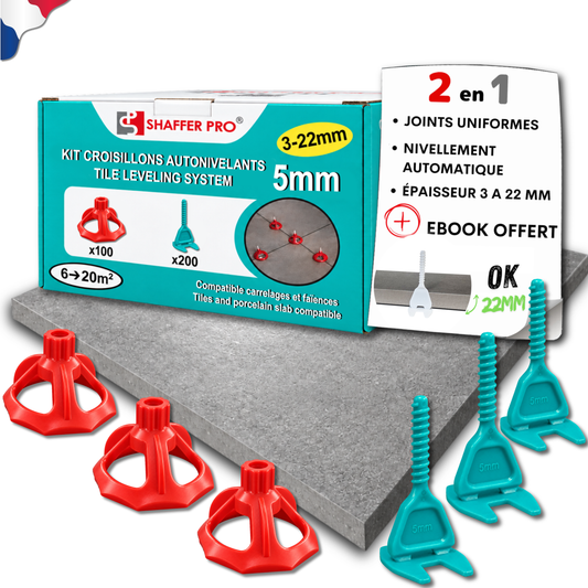 Kit de 200 Croisillons Carrelage Autonivelants XL - 5 mm + 100 cadrans - Shaffer Pro