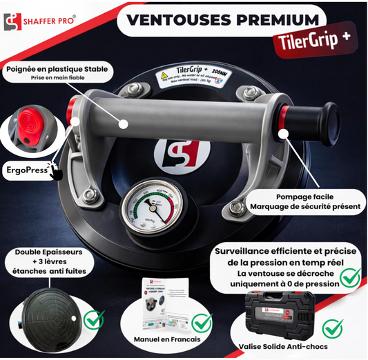 2 Ventouses Carrelage Professionnelles TilerGrip+ – Lot de 2 ventouses avec Valise de Transport – Shaffer Pro